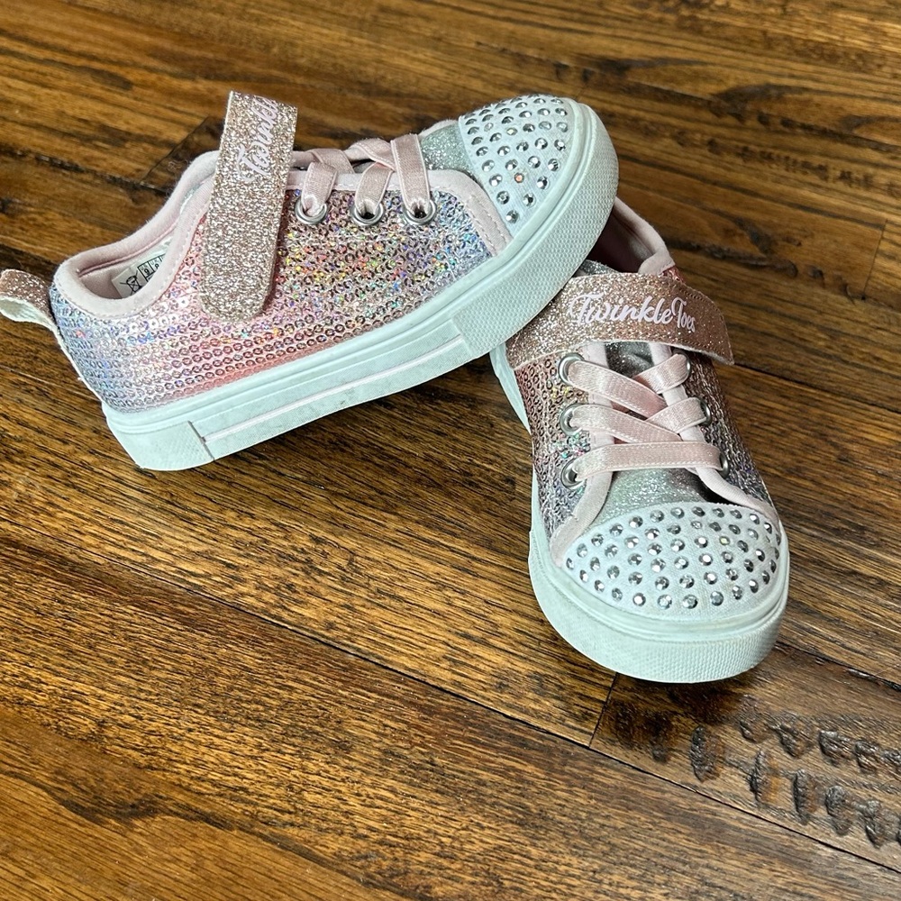Skechers Twinkle Toes Glitter Sneakers - Pink and Silver